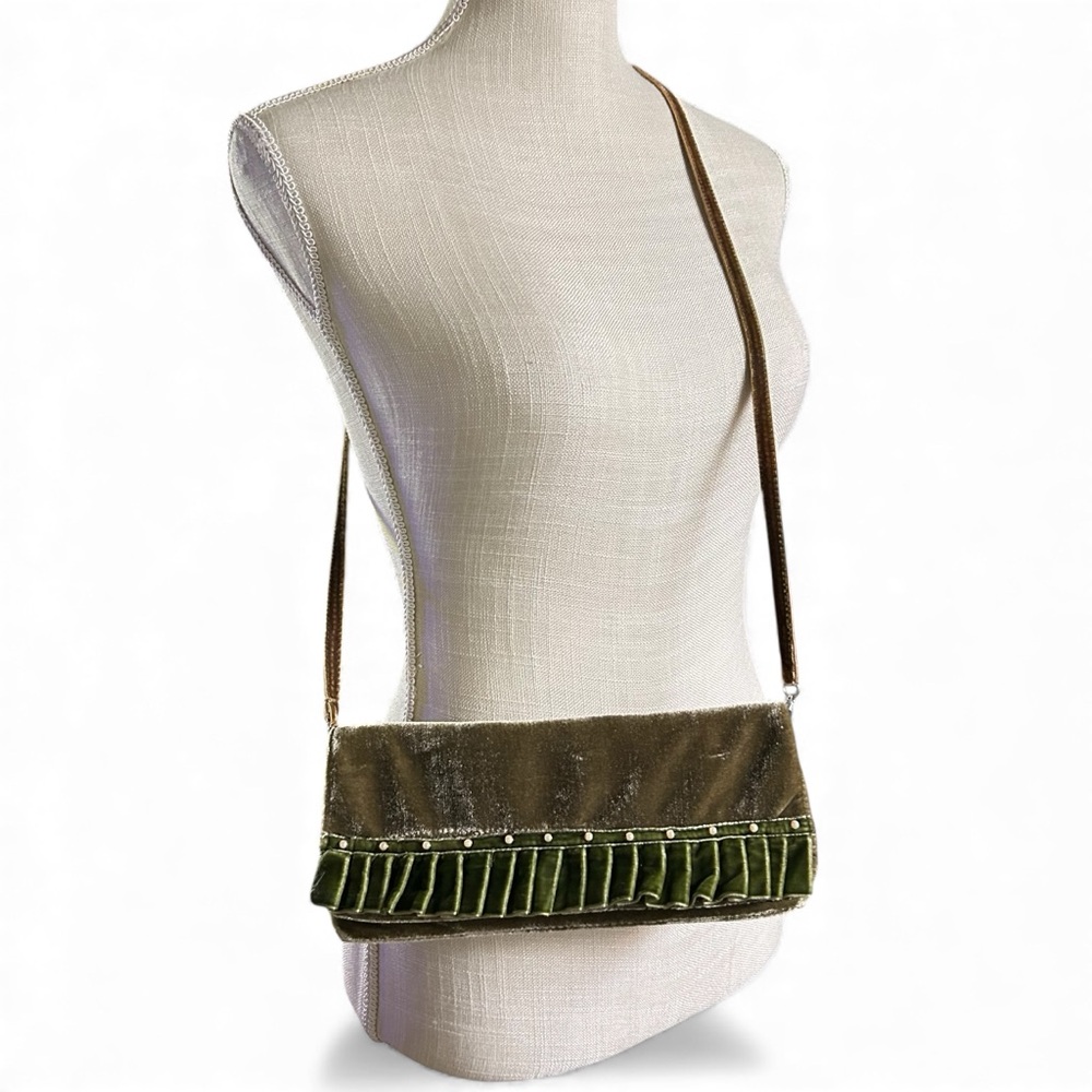 Vintage Dl Rhein Silvestri Velvet Clutch Handbag Pencil Bag Crossbody Pearls